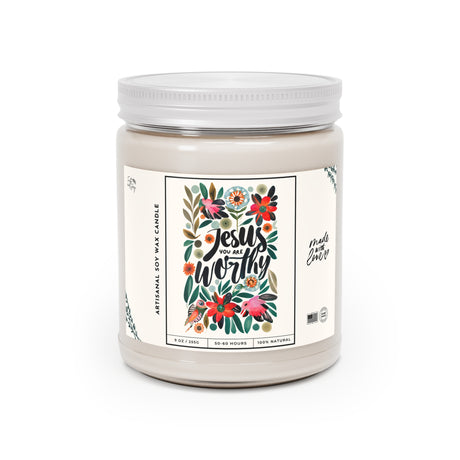 Jesus You Are Worthy Floral Design Artisanal Candle