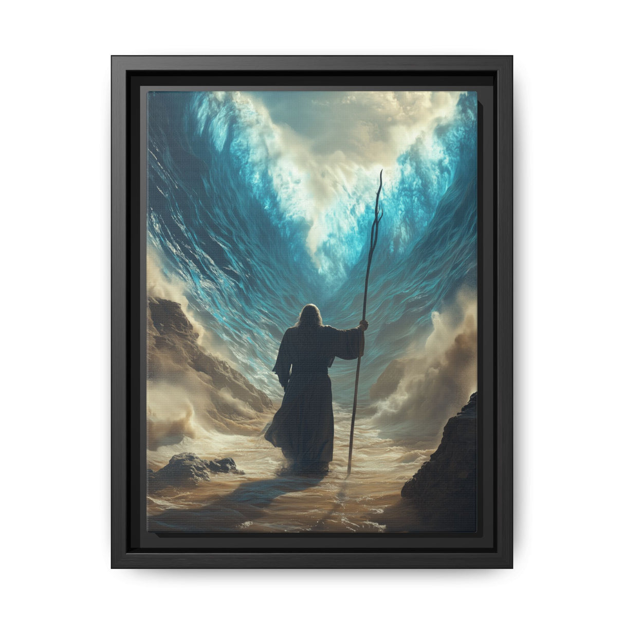 Moses Parting the Red Sea Framed Canvas - Deliverance Through Faith