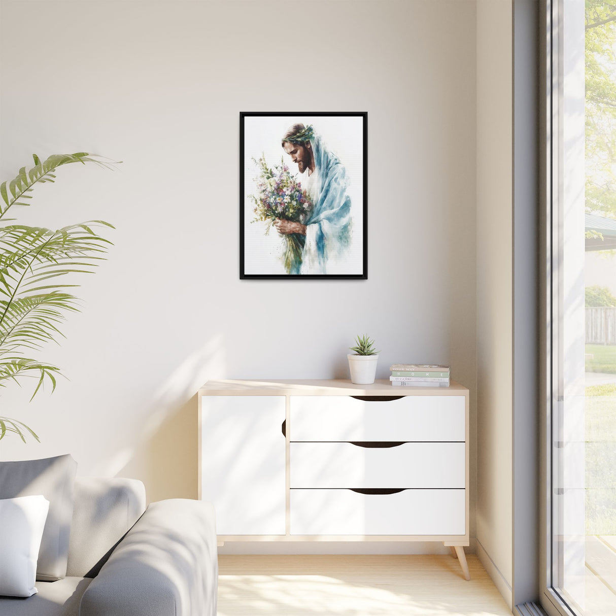 Jesus with Flowers Framed Canvas - Crown of Grace