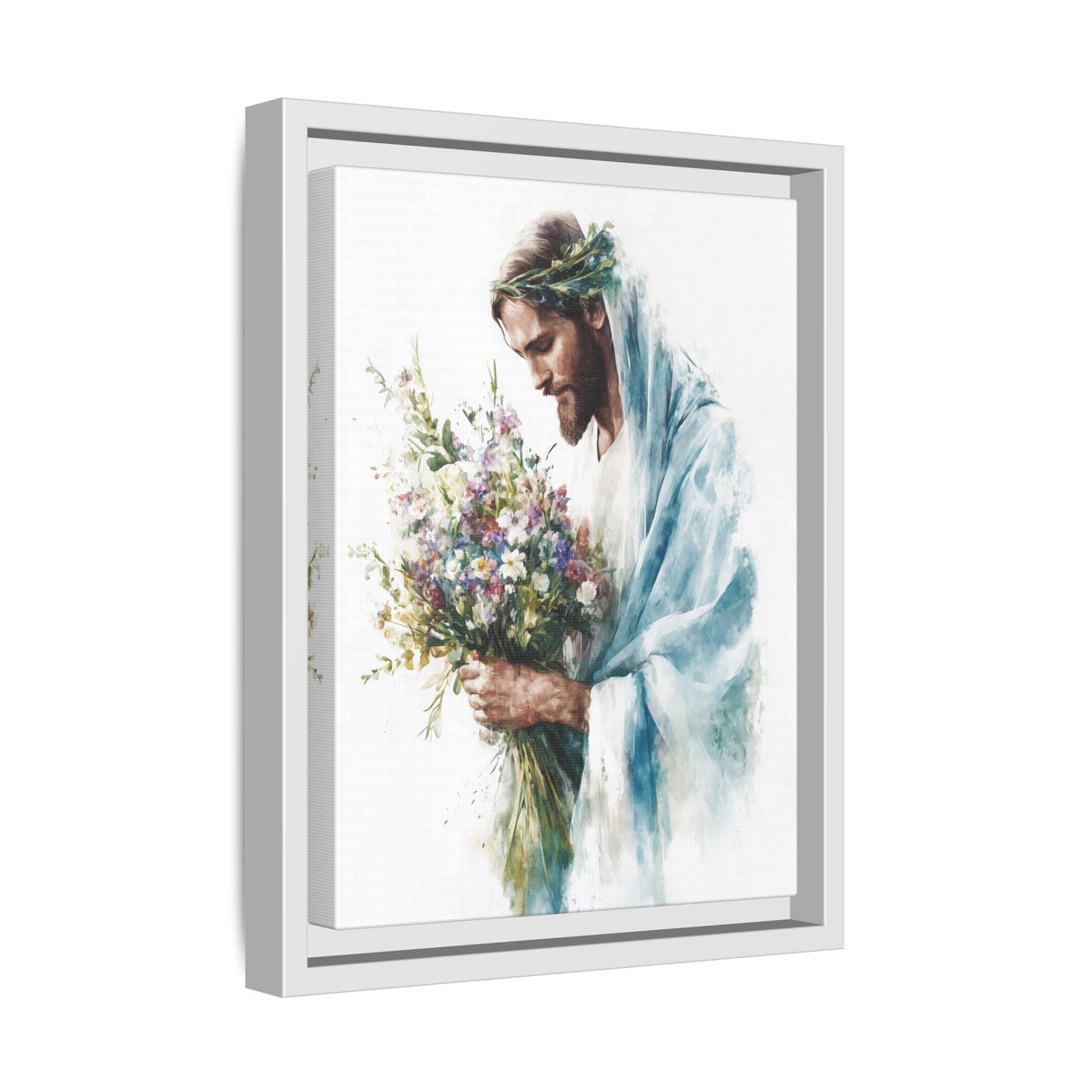 Jesus with Flowers Framed Canvas - Crown of Grace