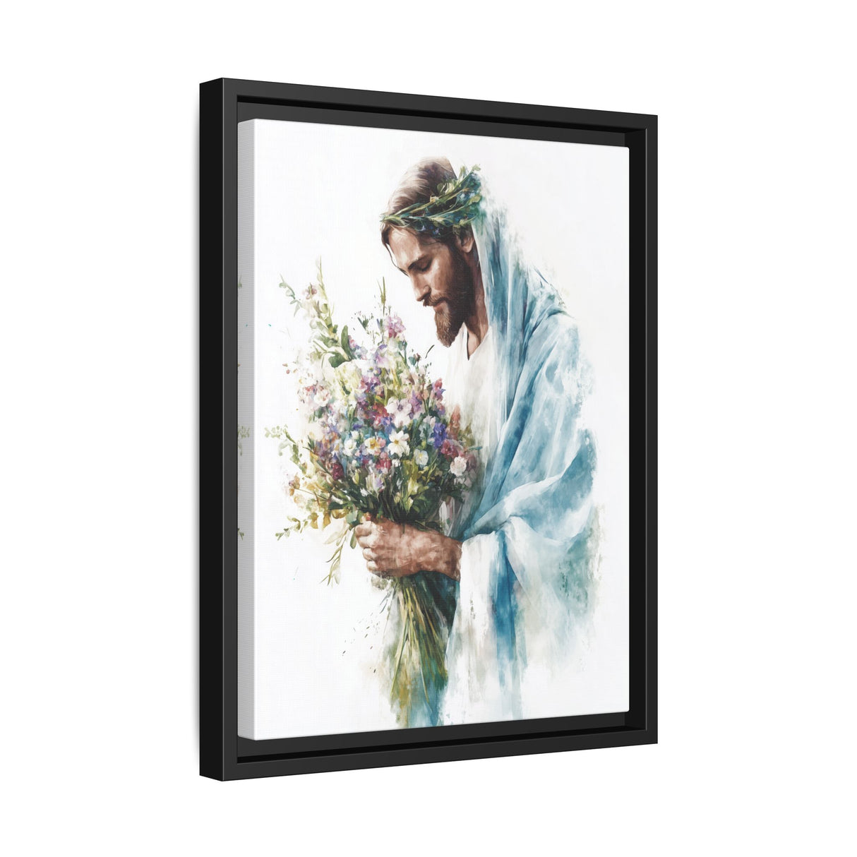 Jesus with Flowers Framed Canvas - Crown of Grace