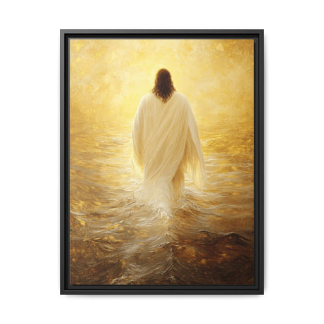 Illuminated Grace Framed Canvas - Jesus Walking in Radiant Light