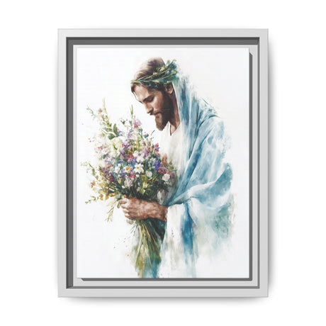 Jesus with Flowers Framed Canvas - Crown of Grace