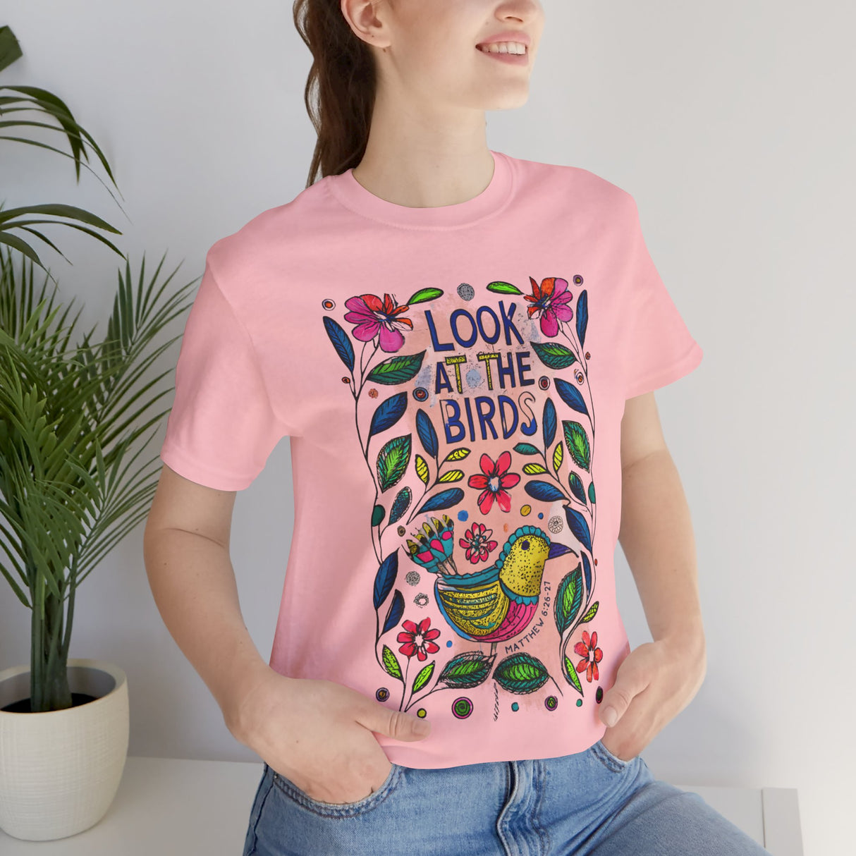 Look at the Birds Floral Design T-Shirt