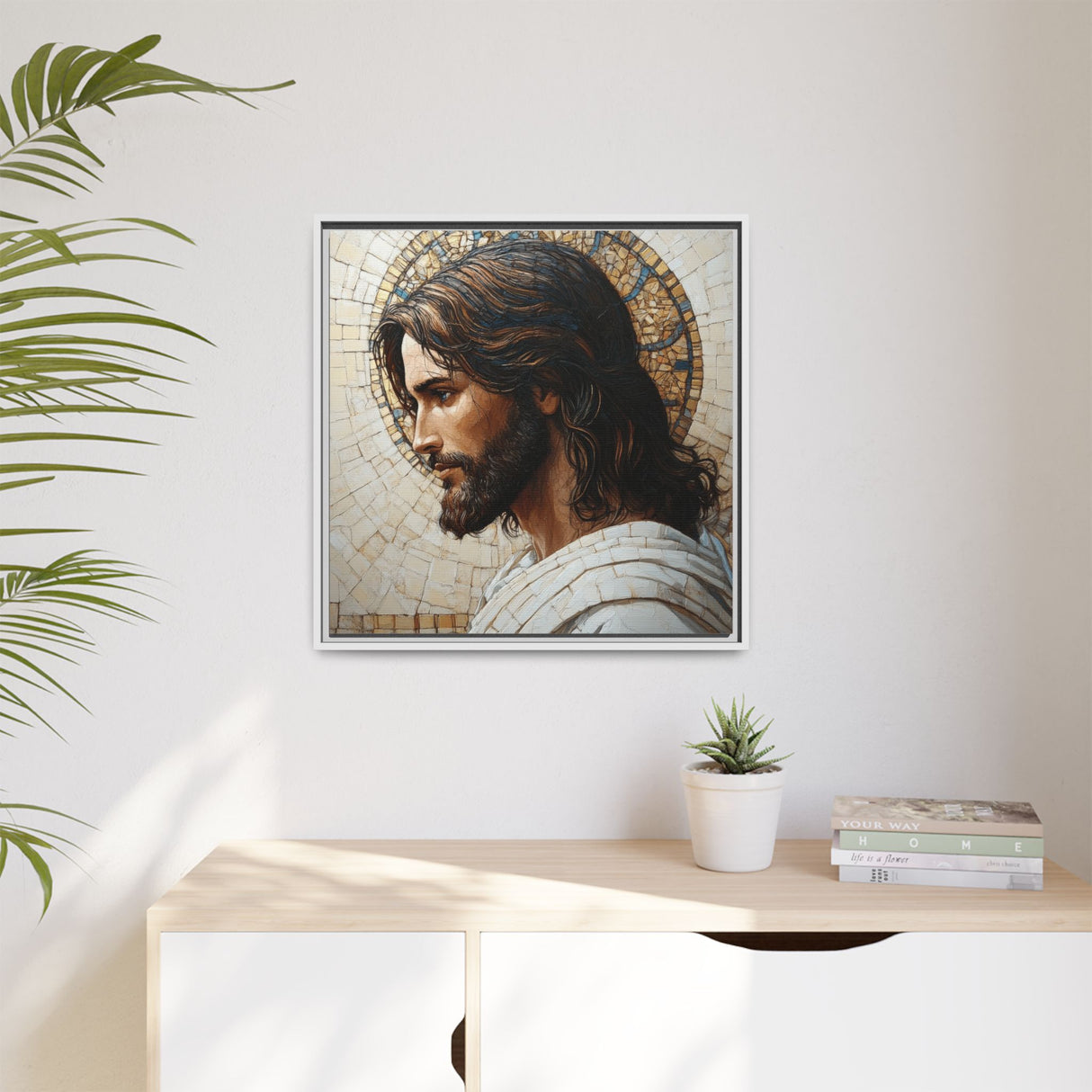 Christ Mosaic Framed Canvas - Divine Reflection