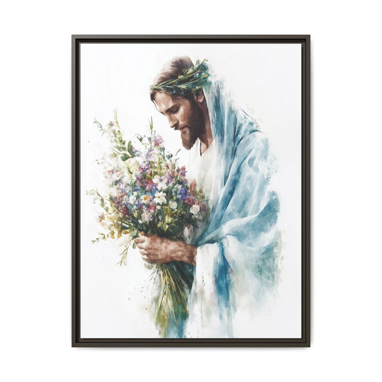 Jesus with Flowers Framed Canvas - Crown of Grace