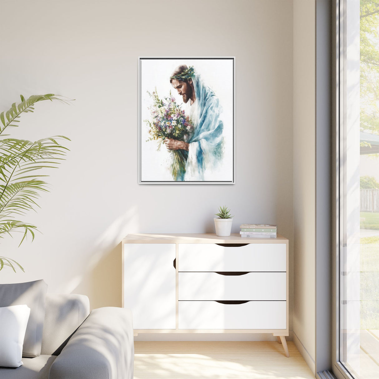 Jesus with Flowers Framed Canvas - Crown of Grace