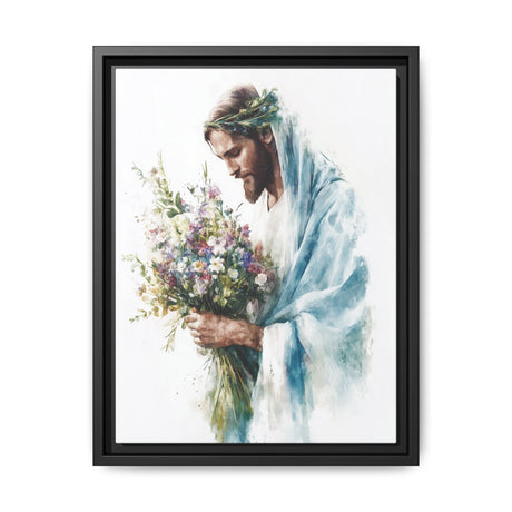 Jesus with Flowers Framed Canvas - Crown of Grace