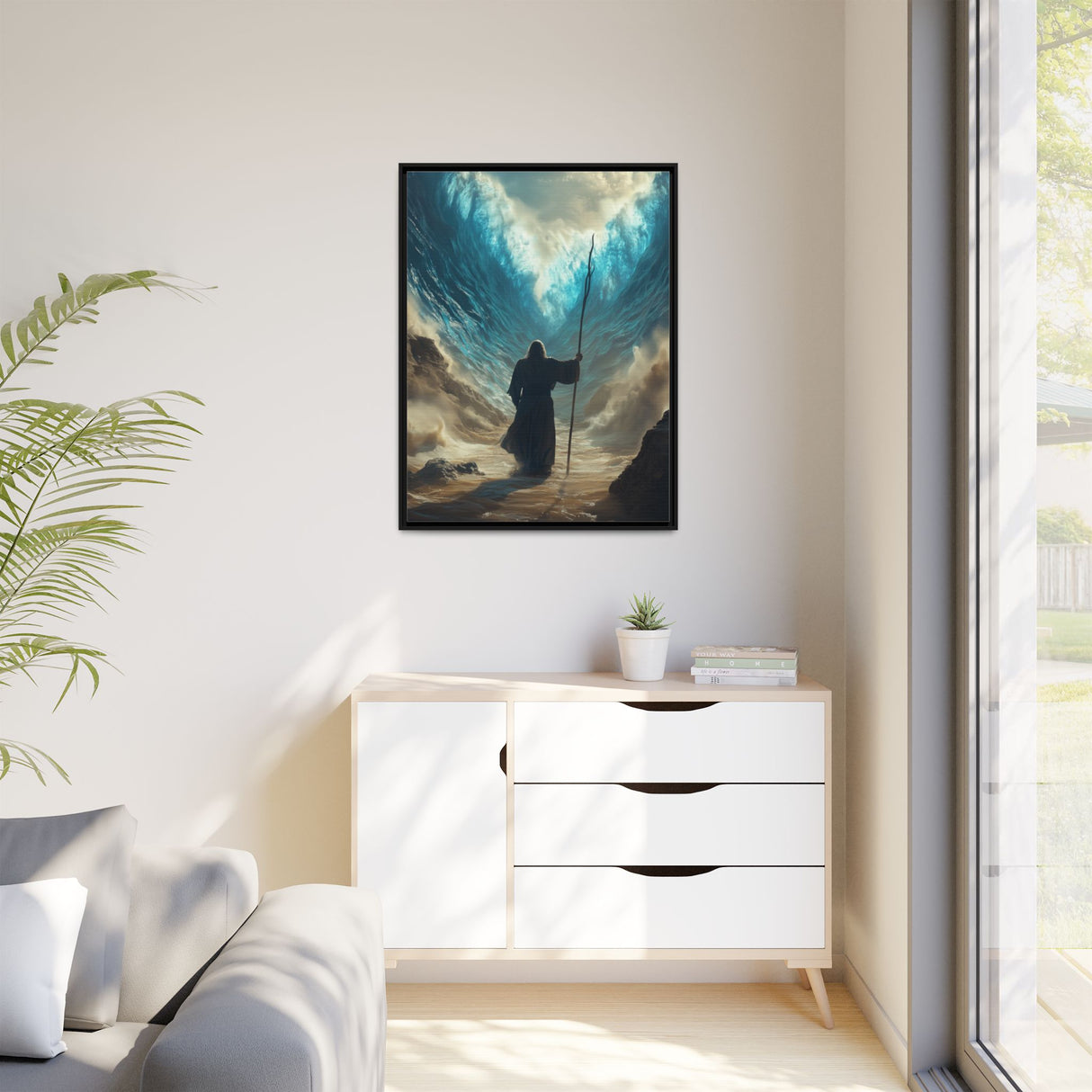 Moses Parting the Red Sea Framed Canvas - Deliverance Through Faith