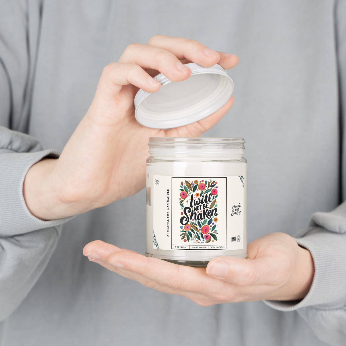 I Will Not Be Shaken Floral Design Artisanal Candle