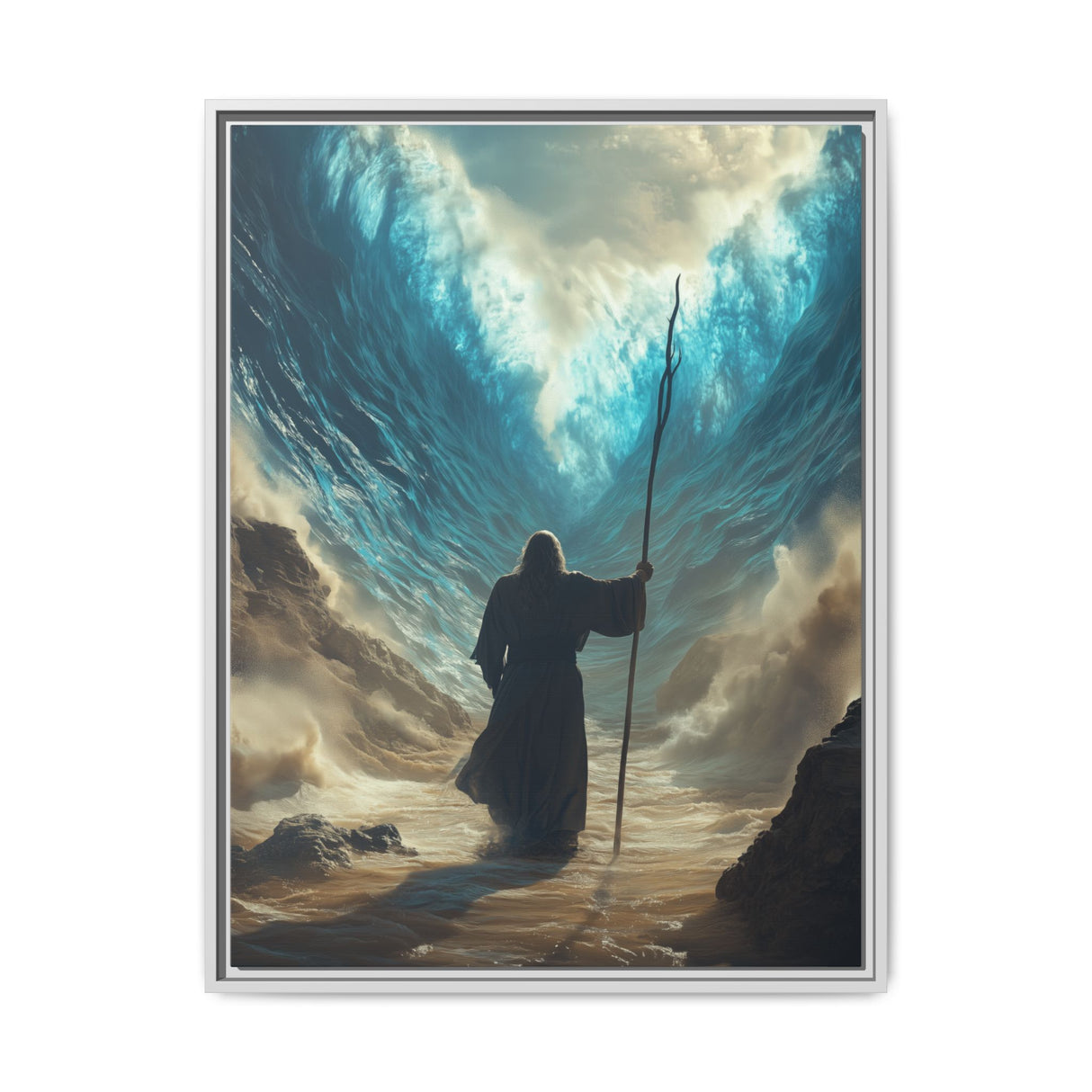 Moses Parting the Red Sea Framed Canvas - Deliverance Through Faith