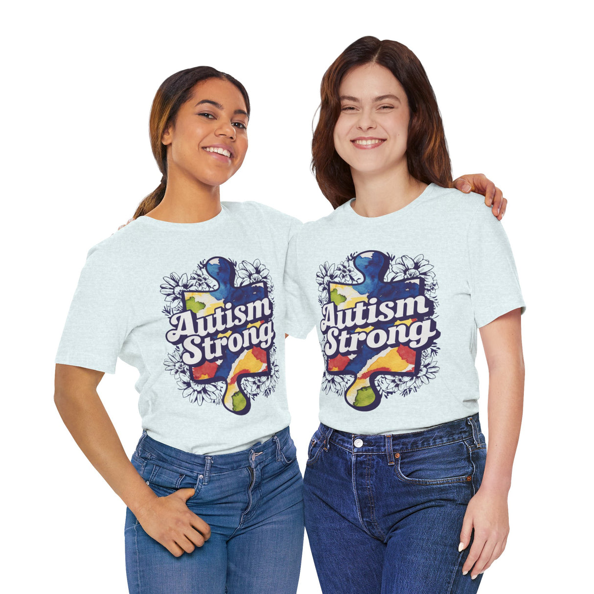 Autism Strong Puzzle Piece with Floral Accents T-Shirt