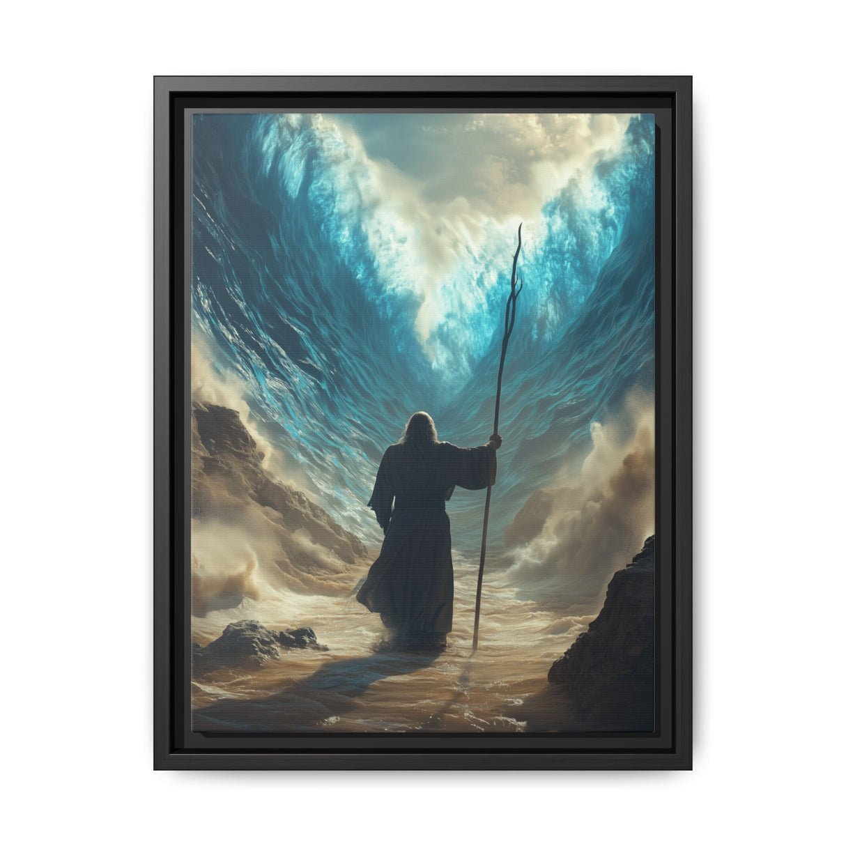 Moses Parting the Red Sea Framed Canvas - Deliverance Through Faith