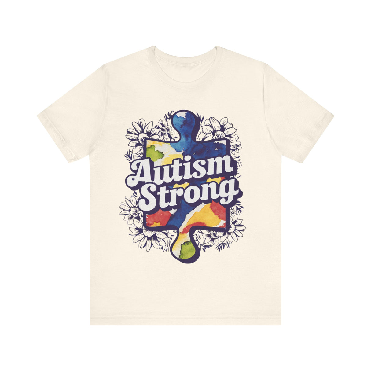 Autism Strong Puzzle Piece with Floral Accents T-Shirt