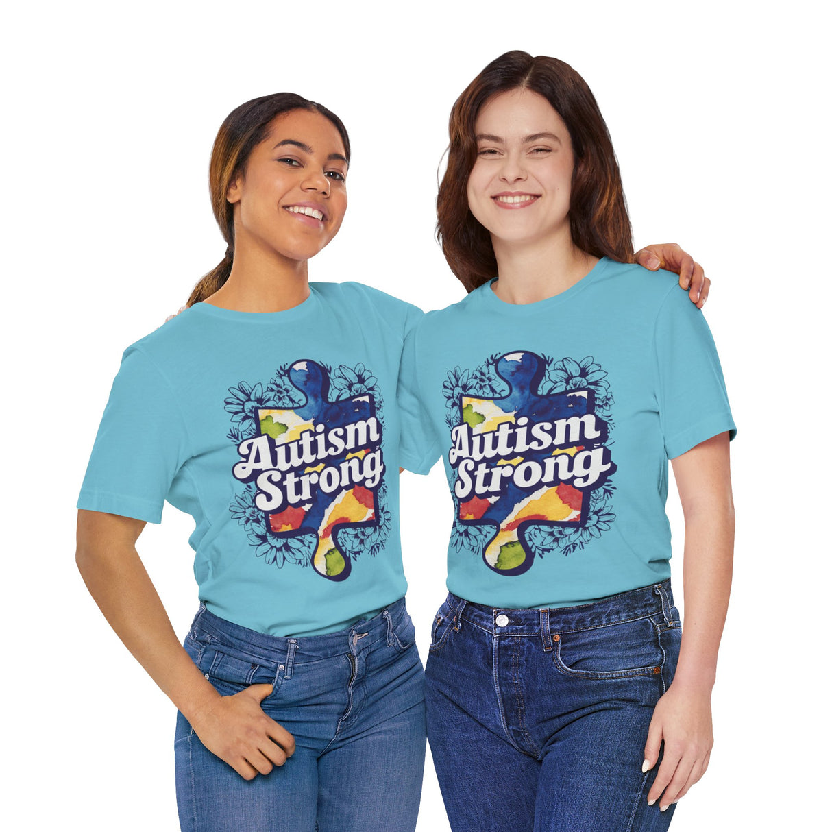 Autism Strong Puzzle Piece with Floral Accents T-Shirt