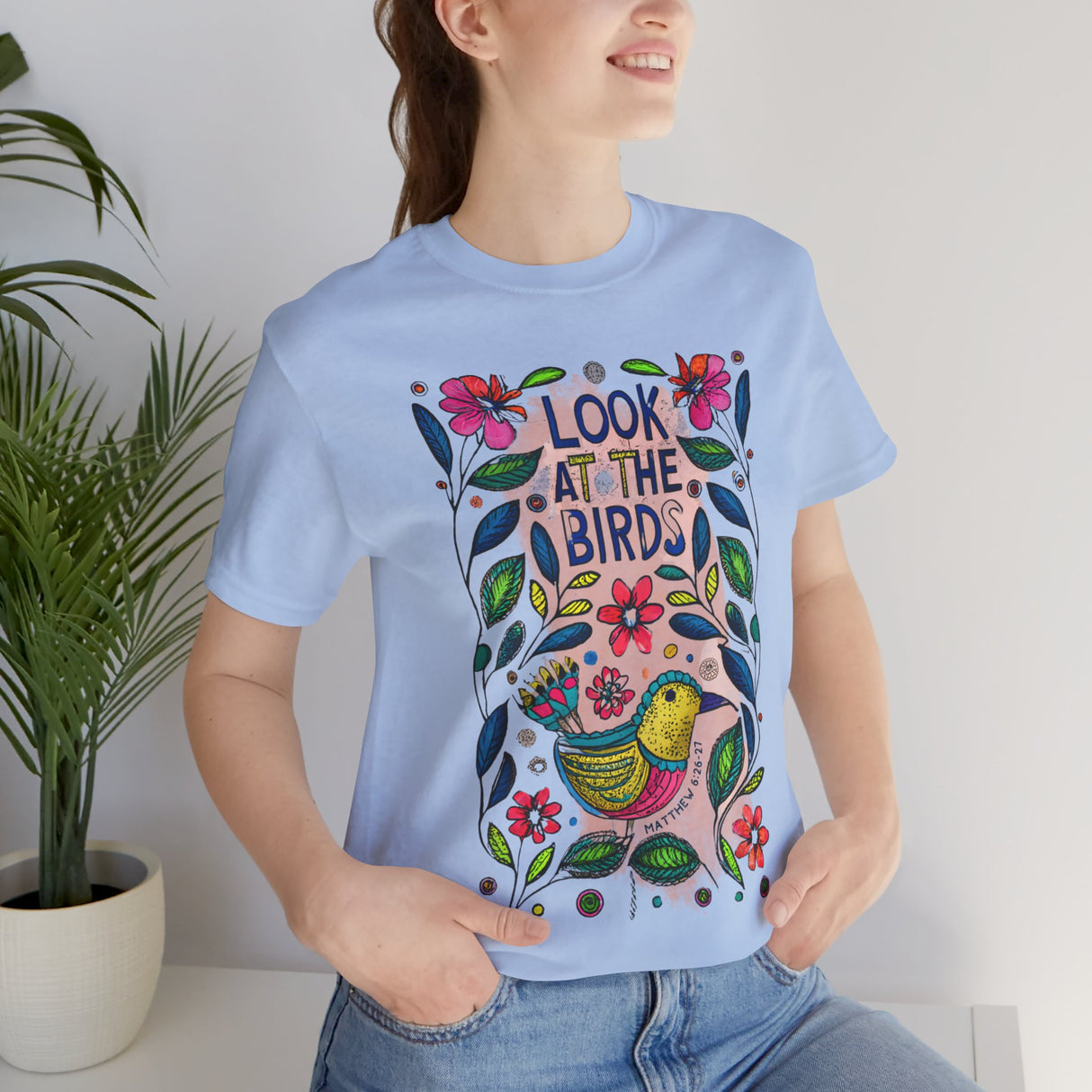 Look at the Birds Floral Design T-Shirt