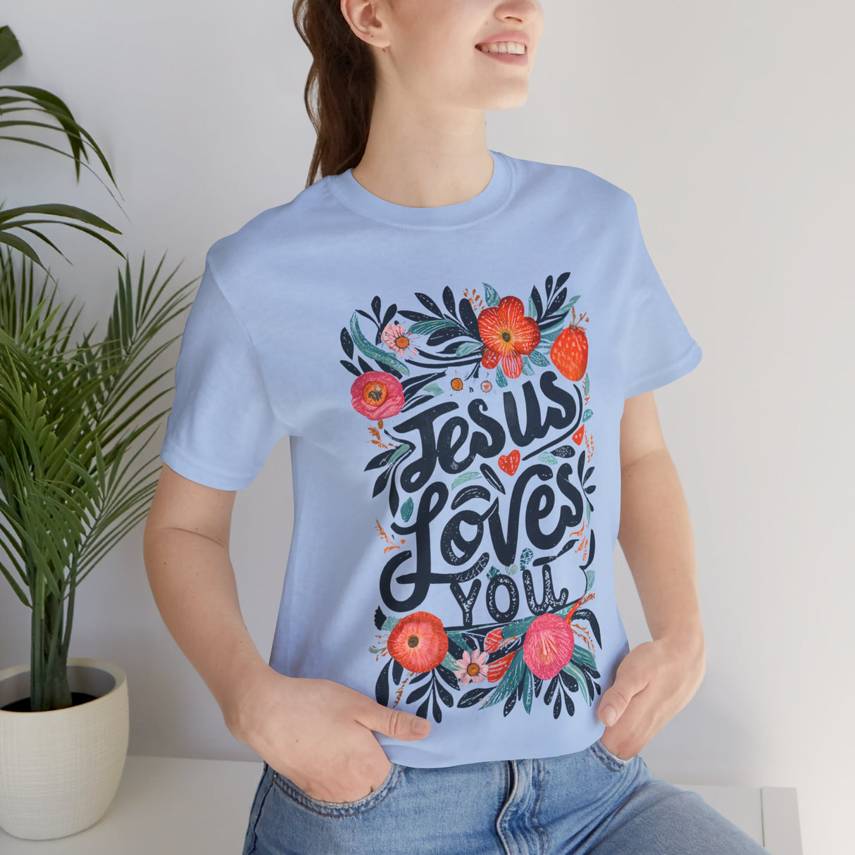 Jesus Loves You Floral Design T-Shirt