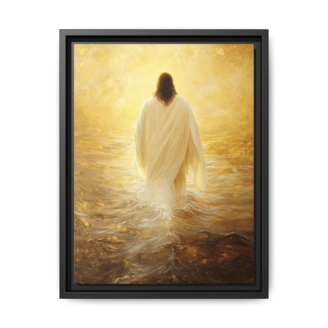 Illuminated Grace Framed Canvas - Jesus Walking in Radiant Light