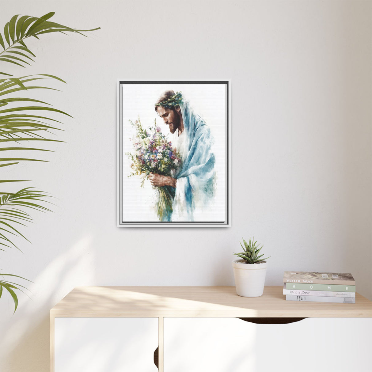 Jesus with Flowers Framed Canvas - Crown of Grace