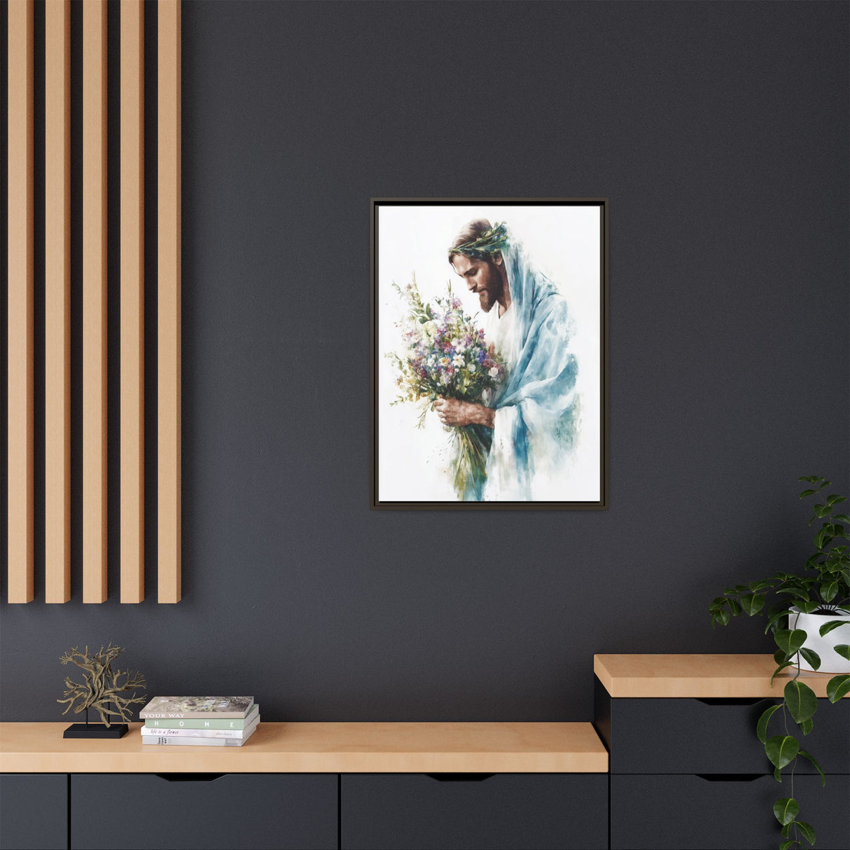 Jesus with Flowers Framed Canvas - Crown of Grace