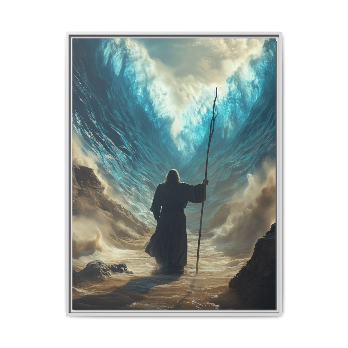 Moses Parting the Red Sea Framed Canvas - Deliverance Through Faith