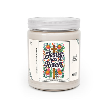 Jesus Has Risen Cross Floral Artisanal Candle