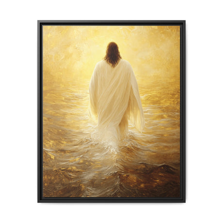 Illuminated Grace Framed Canvas - Jesus Walking in Radiant Light