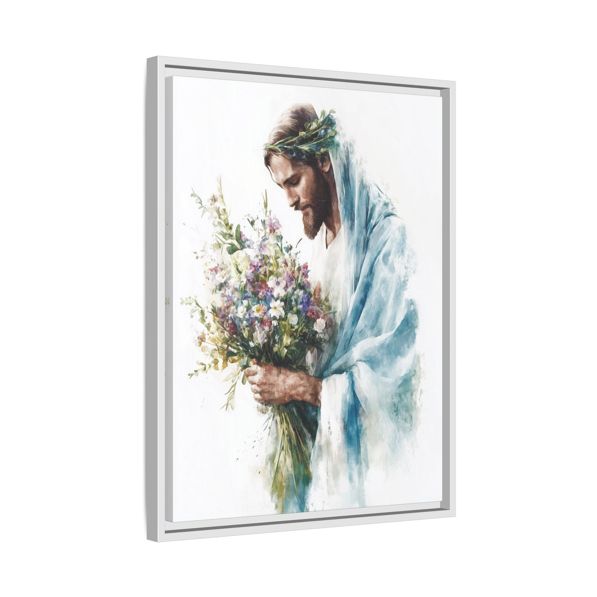 Jesus with Flowers Framed Canvas - Crown of Grace