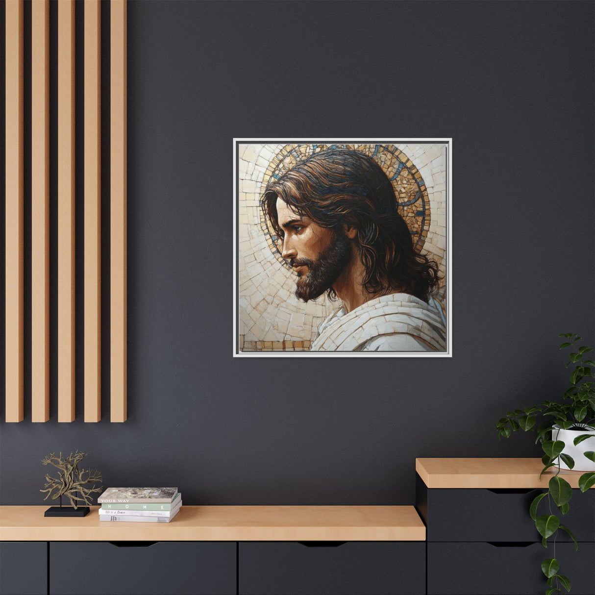 Christ Mosaic Framed Canvas - Divine Reflection