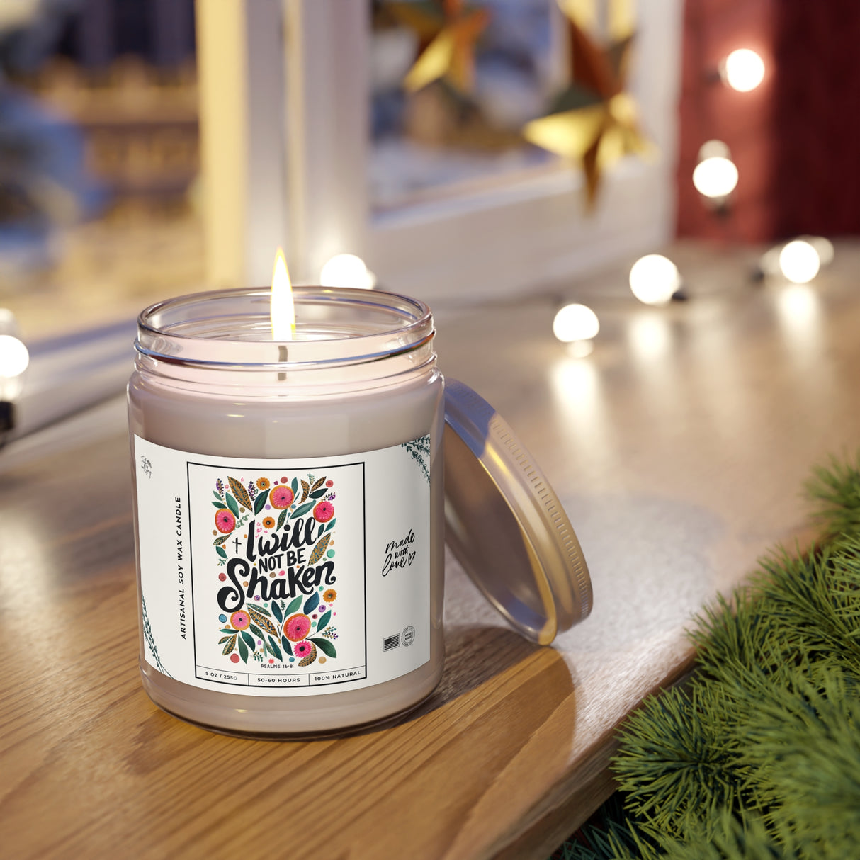 I Will Not Be Shaken Floral Design Artisanal Candle