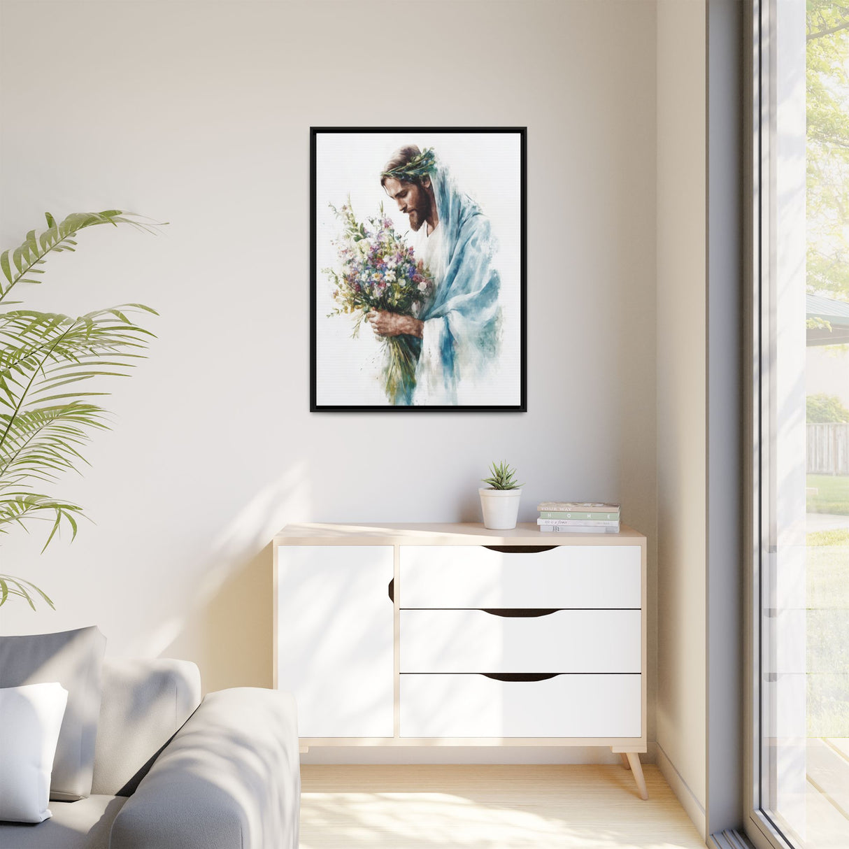 Jesus with Flowers Framed Canvas - Crown of Grace