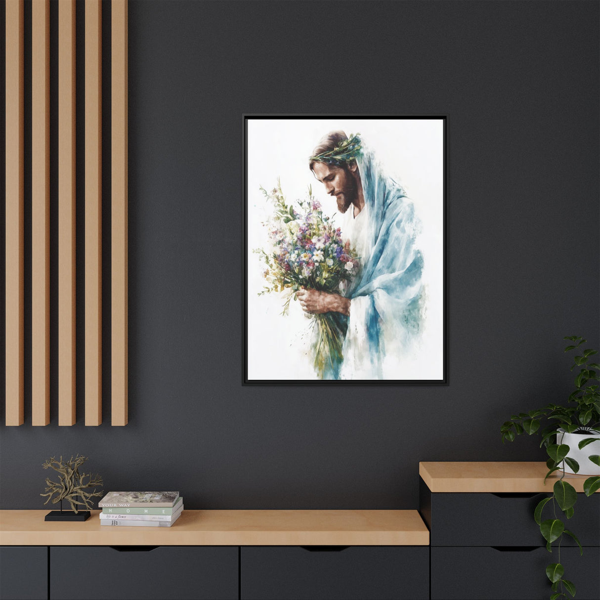 Jesus with Flowers Framed Canvas - Crown of Grace