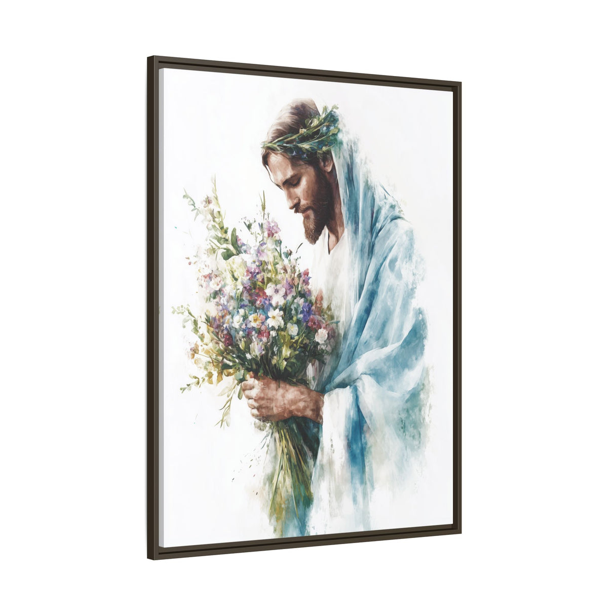 Jesus with Flowers Framed Canvas - Crown of Grace