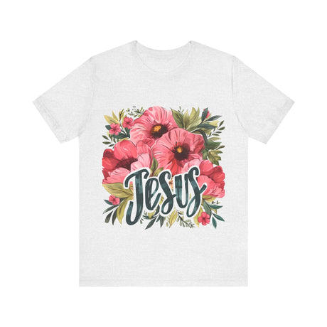 Jesus Text with Floral Bouquet Design T-Shirt