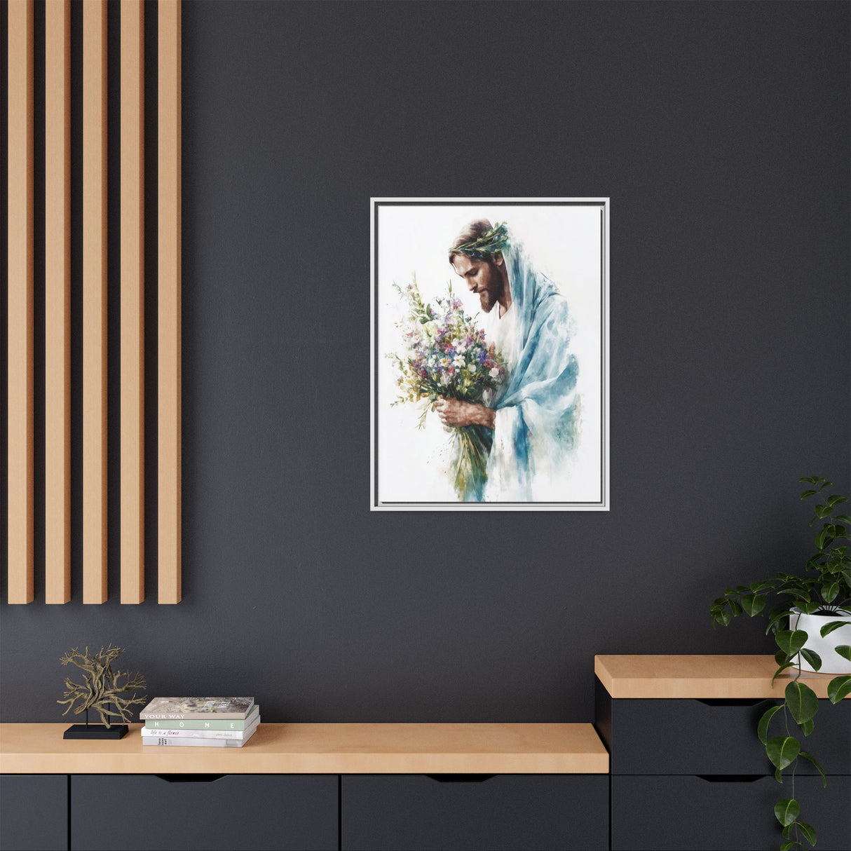 Jesus with Flowers Framed Canvas - Crown of Grace