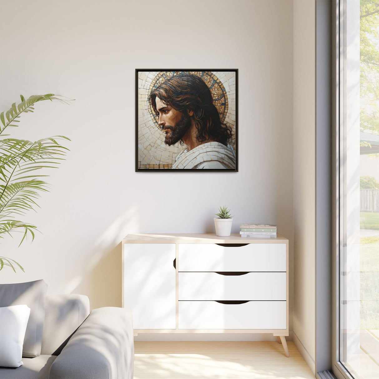 Christ Mosaic Framed Canvas - Divine Reflection