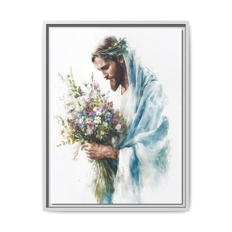 Jesus with Flowers Framed Canvas - Crown of Grace