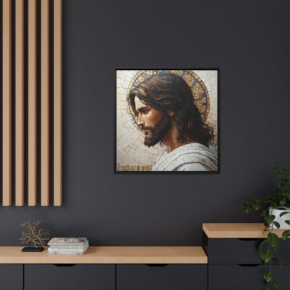 Christ Mosaic Framed Canvas - Divine Reflection