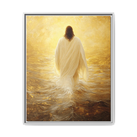 Illuminated Grace Framed Canvas - Jesus Walking in Radiant Light