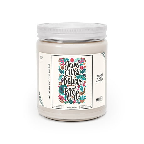 Jesus Lives Believe and Rise Artisanal Candle