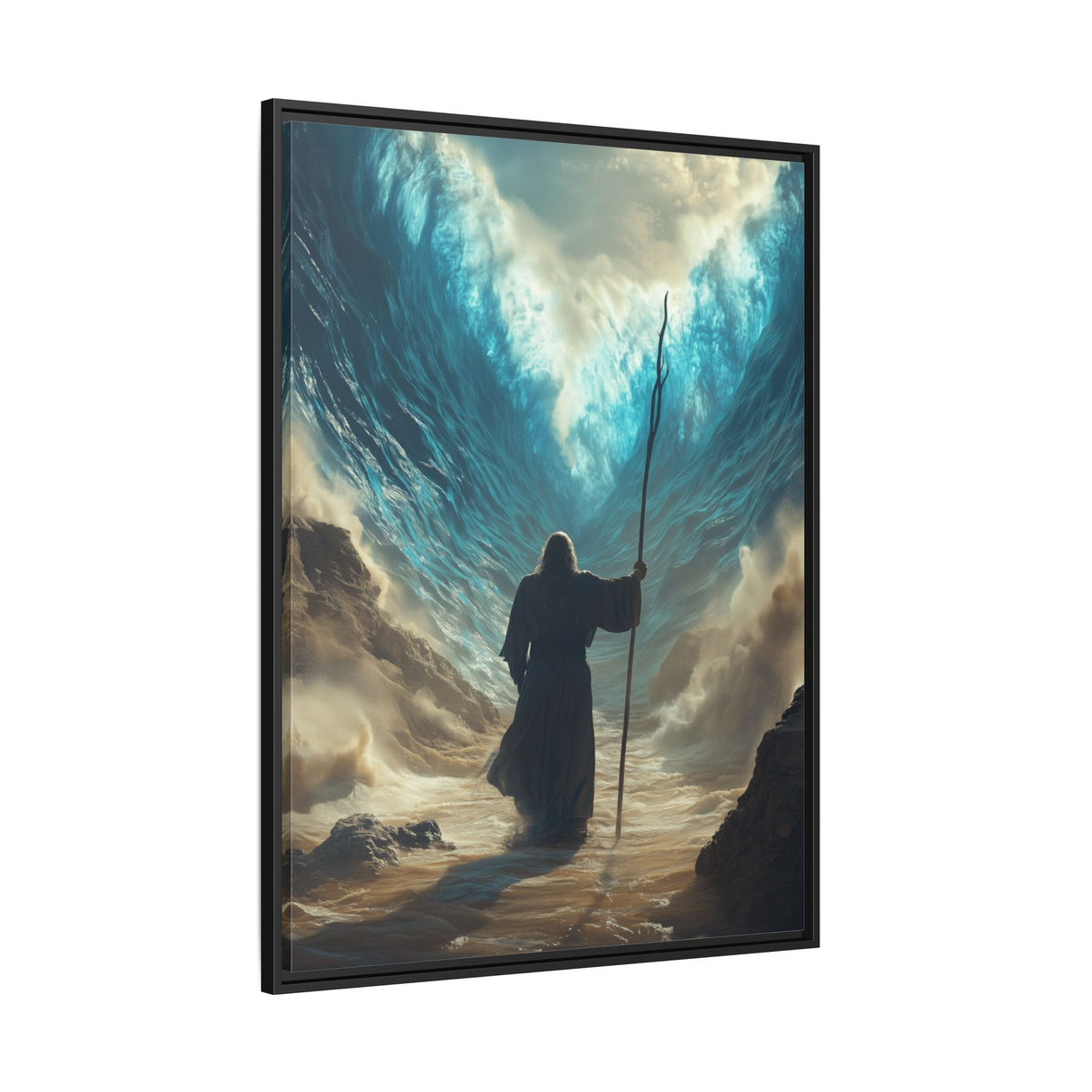 Moses Parting the Red Sea Framed Canvas - Deliverance Through Faith