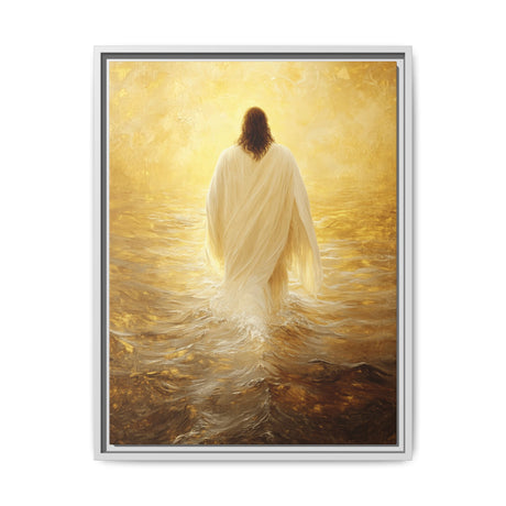 Illuminated Grace Framed Canvas - Jesus Walking in Radiant Light