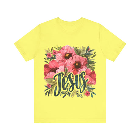 Jesus Text with Floral Bouquet Design T-Shirt