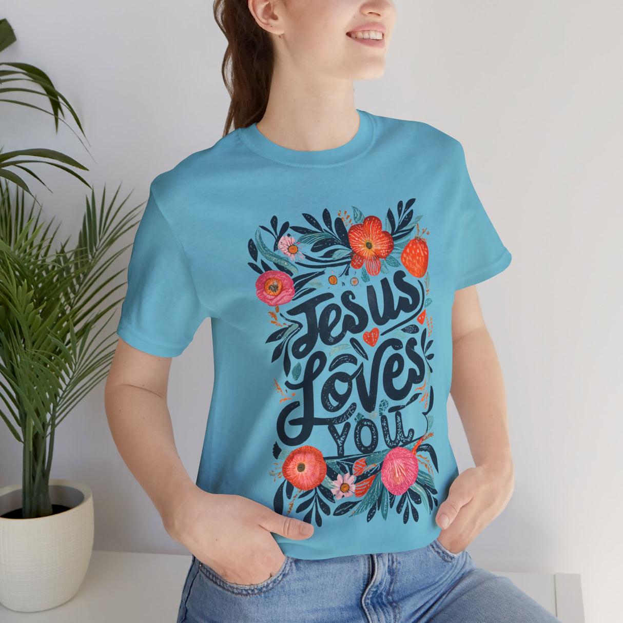 Jesus Loves You Floral Design T-Shirt