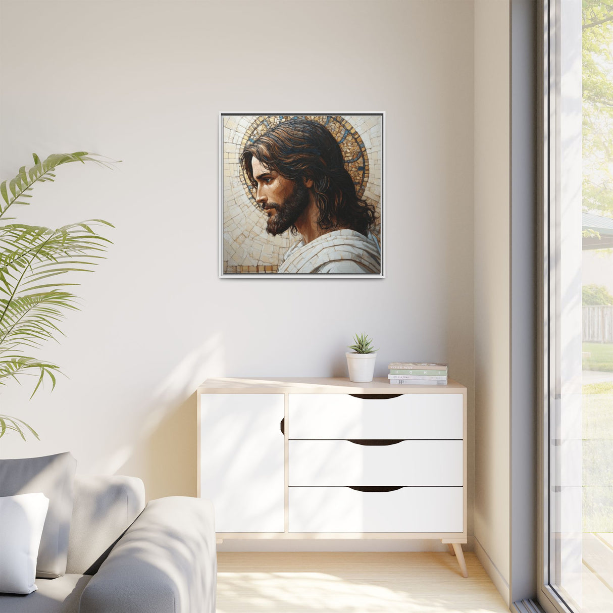 Christ Mosaic Framed Canvas - Divine Reflection