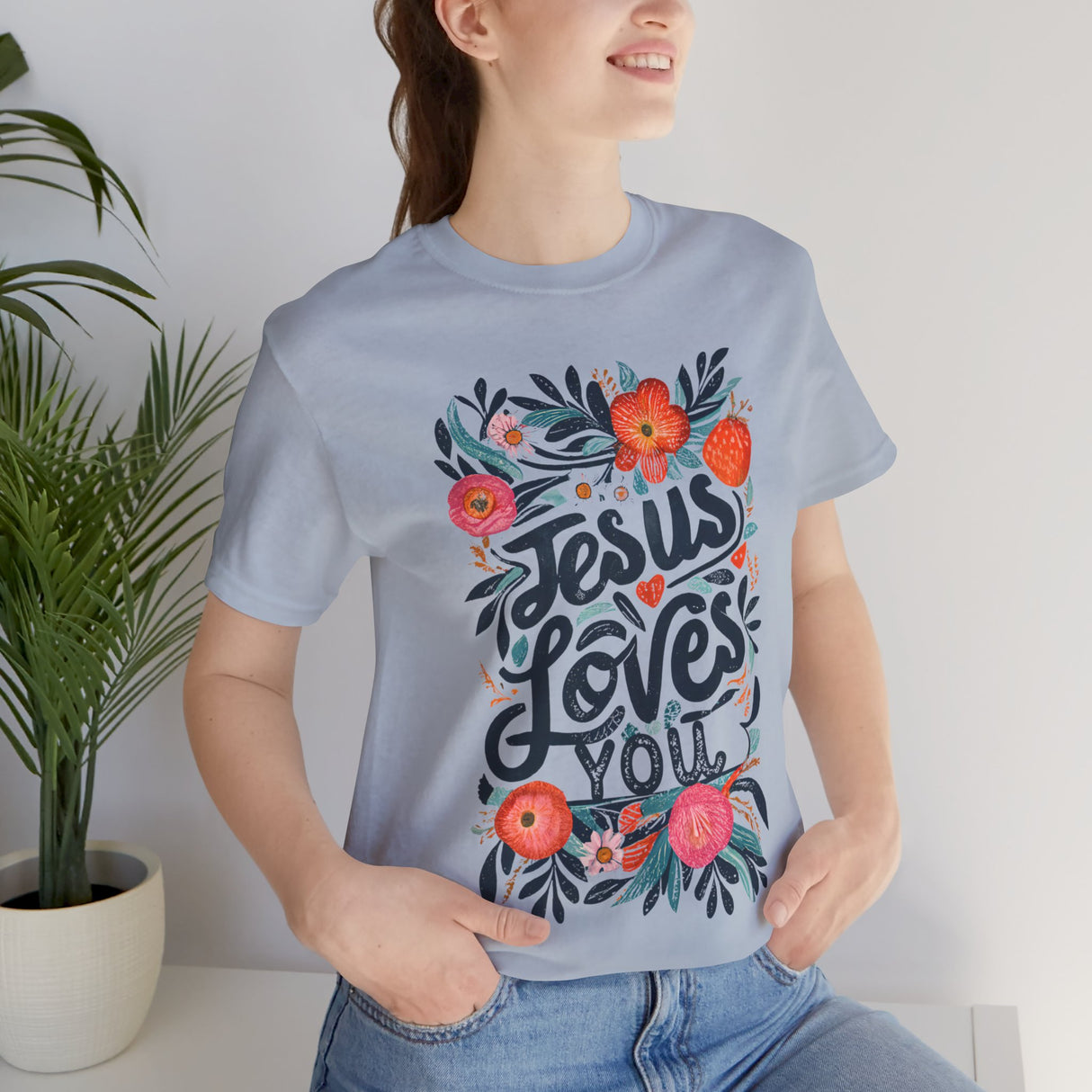 Jesus Loves You Floral Design T-Shirt