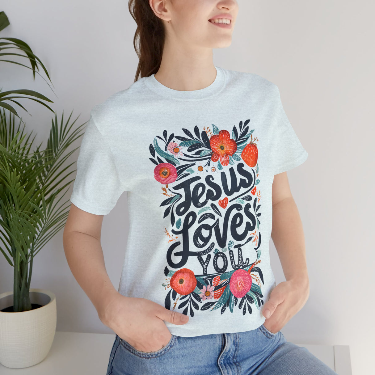 Jesus Loves You Floral Design T-Shirt