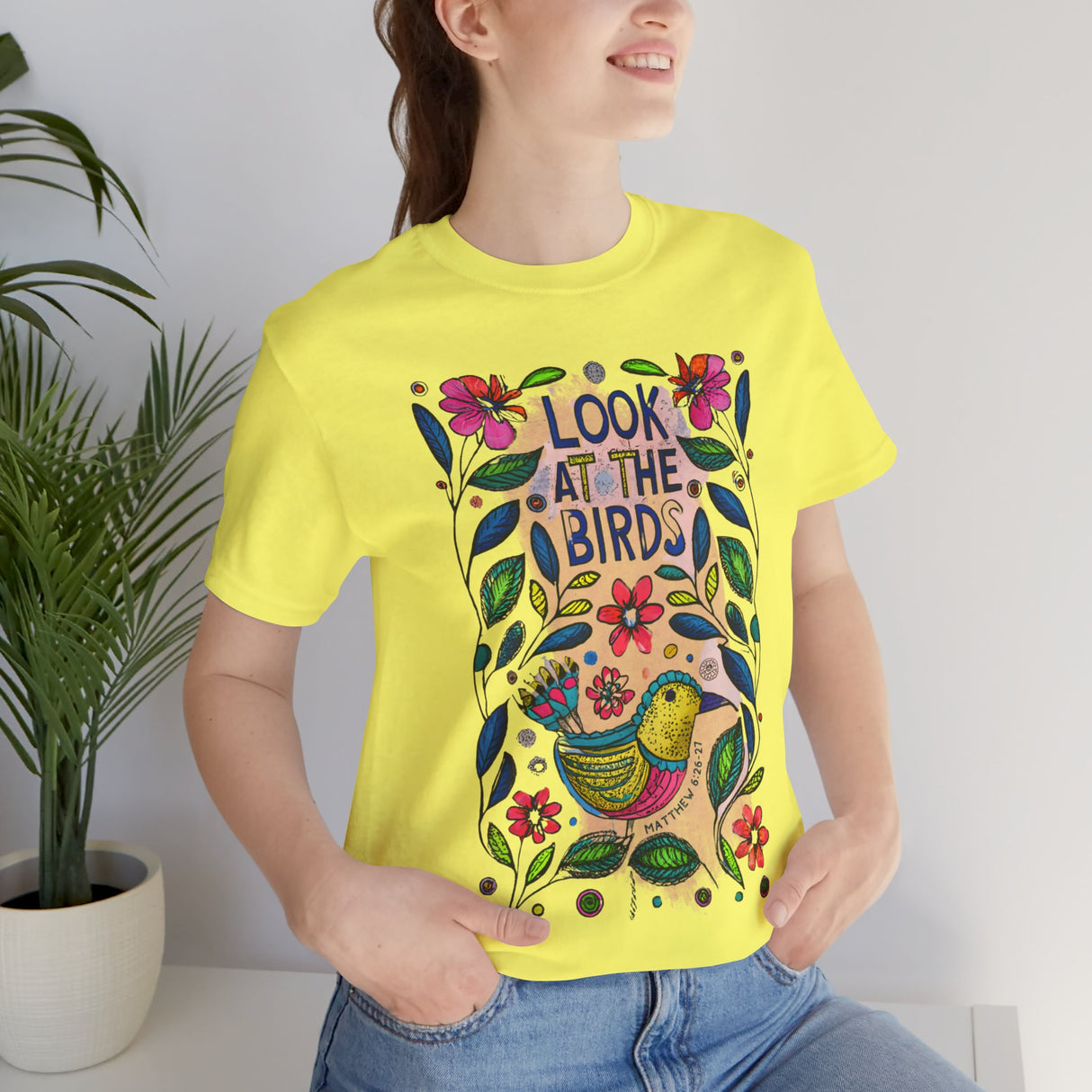 Look at the Birds Floral Design T-Shirt