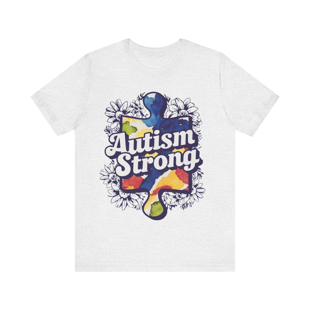 Autism Strong Puzzle Piece with Floral Accents T-Shirt