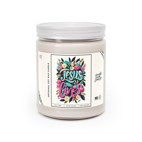 Jesus Lives Floral Design Artisanal Candle